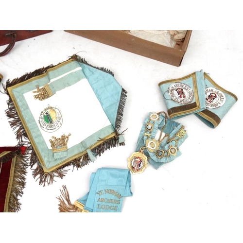 932 - Freemasonary  - Masonic Regalia : 2 x boxes of assorted Masonic / Royal Antediluvian Order of Buffal... 