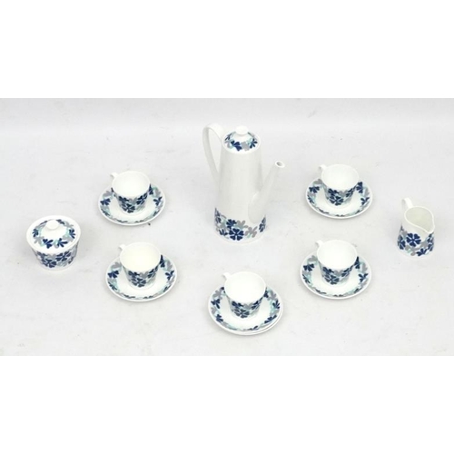 94 - Vintage Retro: A 1960s/70s Royal Tuscan '' Samoa '' pattern part coffee set , decorated with blue , ... 