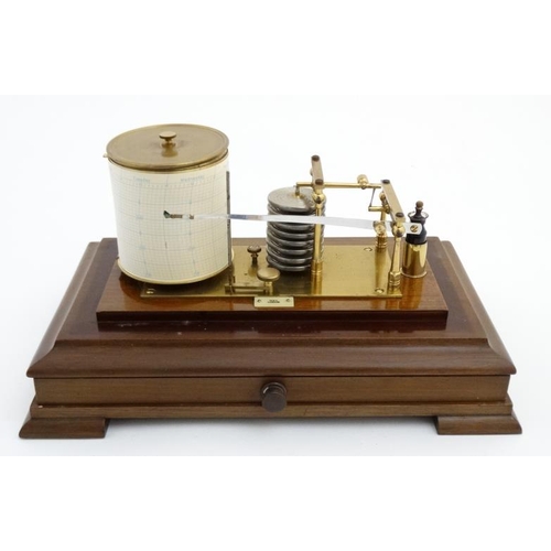 945 - Barograph - MDS London an early mid 20thC bevelled glass and stained mahogany case barograph 14 7/8'... 