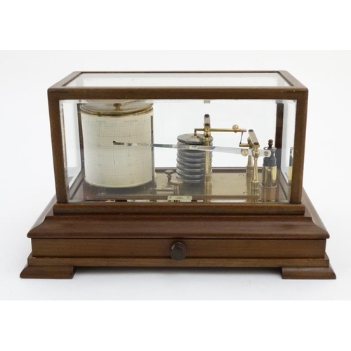 945 - Barograph - MDS London an early mid 20thC bevelled glass and stained mahogany case barograph 14 7/8'... 