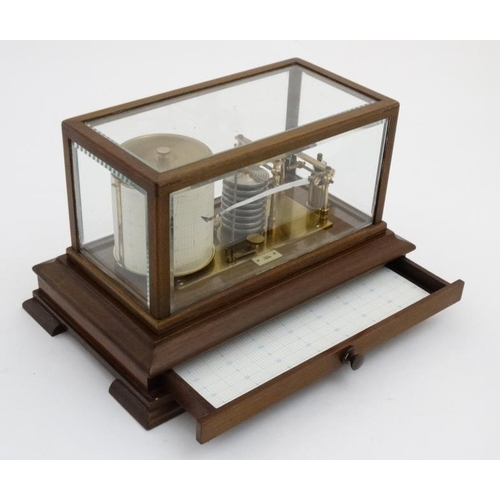 945 - Barograph - MDS London an early mid 20thC bevelled glass and stained mahogany case barograph 14 7/8'... 