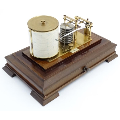 945 - Barograph - MDS London an early mid 20thC bevelled glass and stained mahogany case barograph 14 7/8'... 