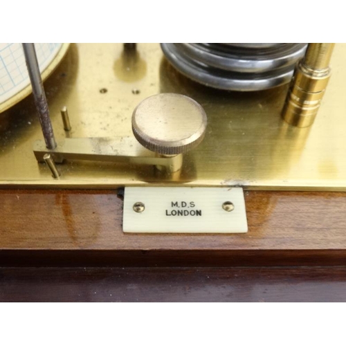 945 - Barograph - MDS London an early mid 20thC bevelled glass and stained mahogany case barograph 14 7/8'... 