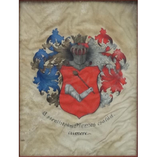 947 - Hungarian Armorial : A hand painted armorial on velum 'A Szentistvani nemes csalad czimere' by Hanus... 