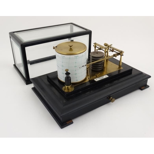 957 - Barograph : An ebonised and bevelled glass barograph bears label for 'Yeats & Son Ltd Dublin' 14 1/2... 