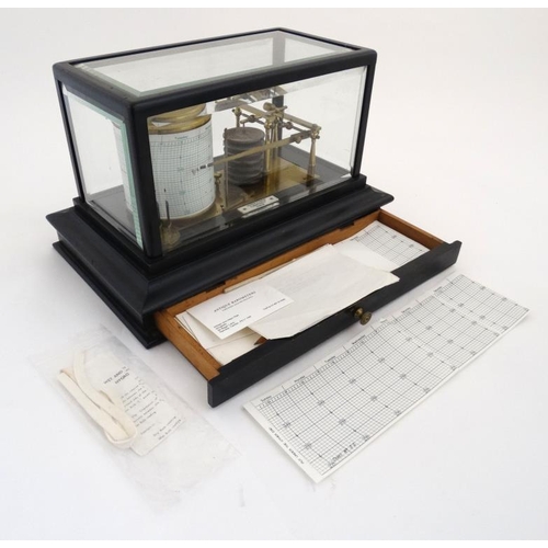 957 - Barograph : An ebonised and bevelled glass barograph bears label for 'Yeats & Son Ltd Dublin' 14 1/2... 