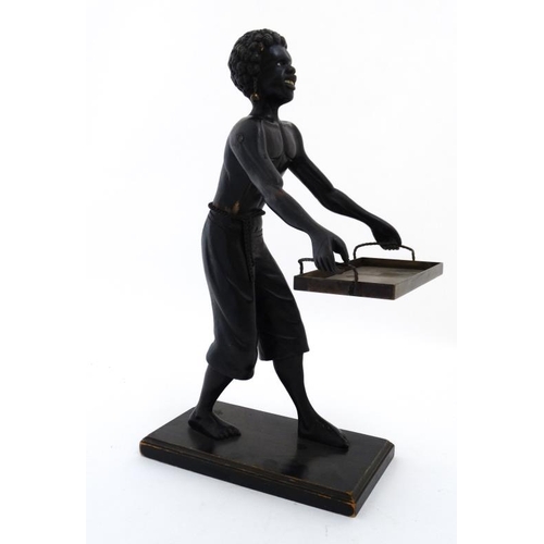 958 - Tobacco shop figure : An early 20thC model of a negro figure on base holding a tray selling cigars e... 