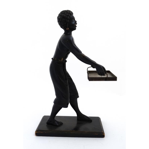 958 - Tobacco shop figure : An early 20thC model of a negro figure on base holding a tray selling cigars e... 