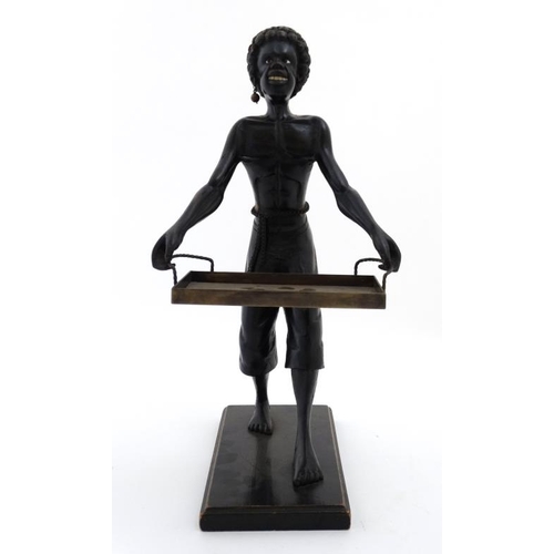 958 - Tobacco shop figure : An early 20thC model of a negro figure on base holding a tray selling cigars e... 