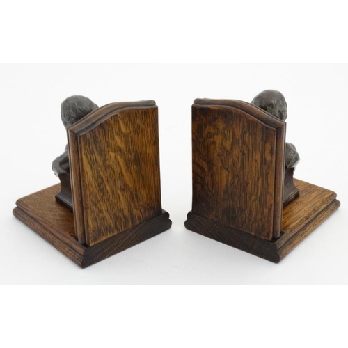 959 - A pair of 20thC bookends both with coppered spelter bust of Shakespeare mounted on oak. 5 5/8'' high