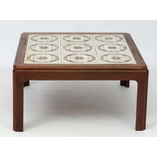 96 - Vintage Retro : A British G- Plan tile top coffee table with four legs, 14 1/2'' high x 28x 28''