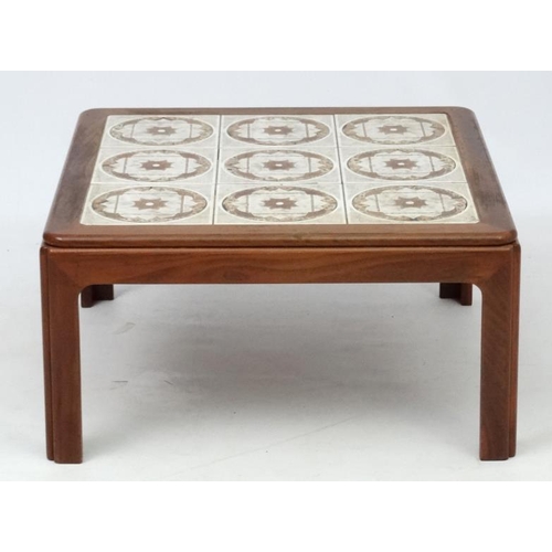 96 - Vintage Retro : A British G- Plan tile top coffee table with four legs, 14 1/2'' high x 28x 28''