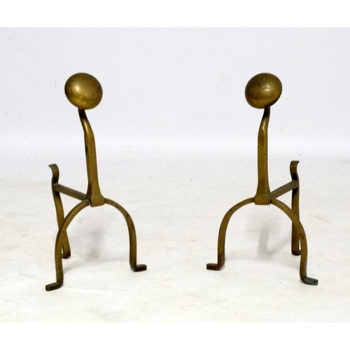 967 - Arts and Crafts :A pair of bronze fire dogs with half Spherical angled ends. 13 1/2'' high (2)