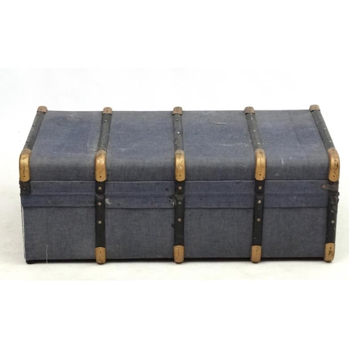 969 - Travelling Trunk : A Eugeno denim like banded travel trunk with lift out tray. Bears South African r... 