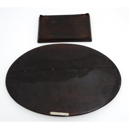 972 - A Chinese native hardwood oval tray depicting abalone and mother of pearl inlay together with a smal... 