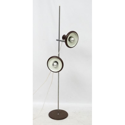 99 - Vintage Retro : a Danish Twin Light Standard lamp by Fog and Morup ( labelled) on circular base, bro... 