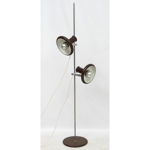 99 - Vintage Retro : a Danish Twin Light Standard lamp by Fog and Morup ( labelled) on circular base, bro... 