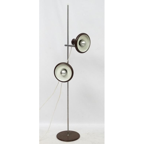 99 - Vintage Retro : a Danish Twin Light Standard lamp by Fog and Morup ( labelled) on circular base, bro... 