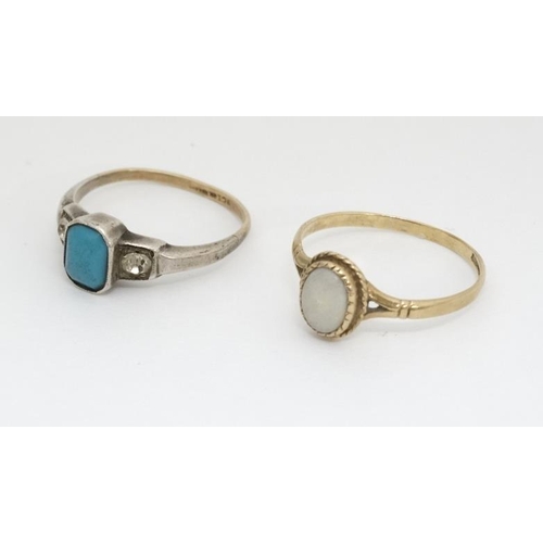 993 - A 9ct gold and silver ring set with turquoise and white stones together with a 9ct gold ring set wit... 