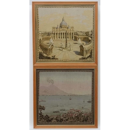 41 - Early - mid XX needlework, Scenes in Italy , a pair, ' Roma ' St. Peter's Basilica and  a Neapolitan... 