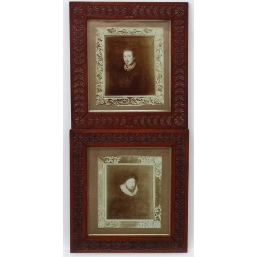 44 - Arts and Crafts, A pair of Albumen prints of paintings in ornate frames, '' Edward Penny Earl of Nor... 