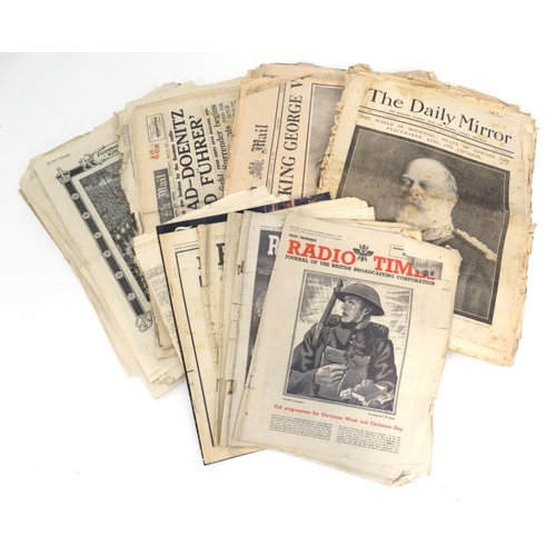 386 - Ephemera: A quantity of Old Newspapers dating between 1911 to 1953, to include '' Radio Times '' , '... 