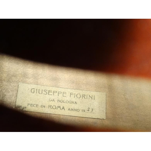 387 - Musical Instruments : Cello , bearing label within '' Giuseppe Fiorini Da Bologna fece in Roma 1923 ... 