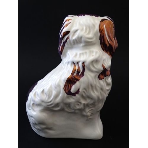 463 - A rare Beswick  ' Old Staffordshire Dog ' Spaniel Mantel Dog in white with pink lustre colourway , n... 