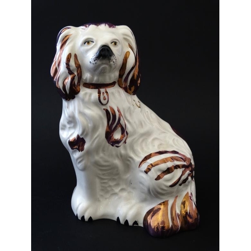 463 - A rare Beswick  ' Old Staffordshire Dog ' Spaniel Mantel Dog in white with pink lustre colourway , n... 