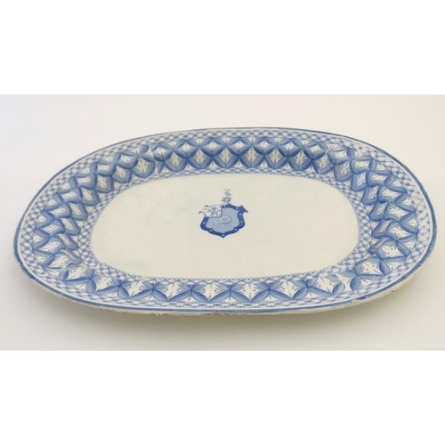 468 - A large Spode blue and white meat plate, having armorial to centre and stylised foliate border, bear... 