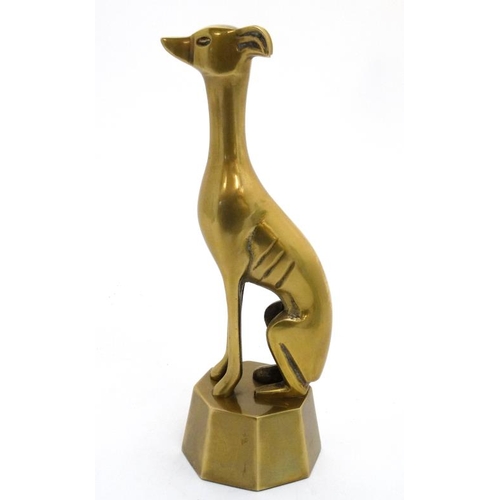 25 - A mid - late 20thC cast brass sculpture of a  seated Long dog / greyhound. 10 1/8'' high  Please Not... 