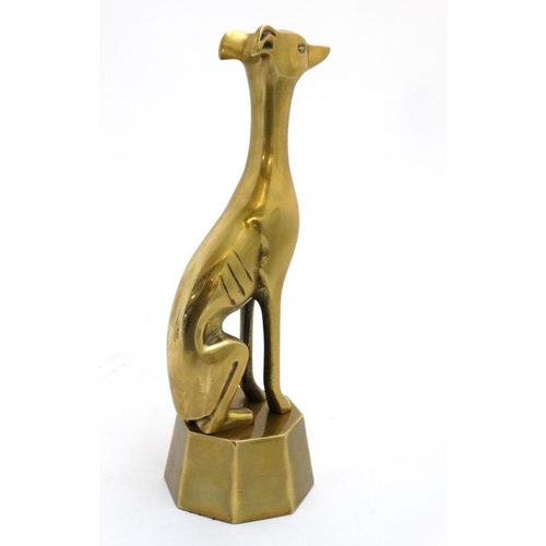 25 - A mid - late 20thC cast brass sculpture of a  seated Long dog / greyhound. 10 1/8'' high  Please Not... 