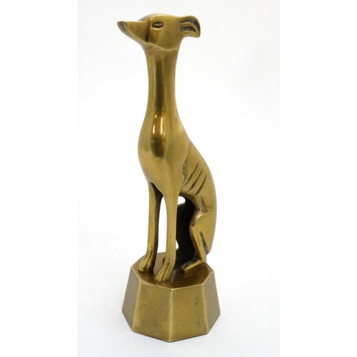 25 - A mid - late 20thC cast brass sculpture of a  seated Long dog / greyhound. 10 1/8'' high  Please Not... 