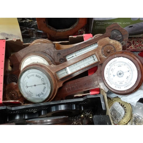 56 - 3 boxes of assorted barometers, clocks, parts etc  Please Note -  we do not make reference to the co... 