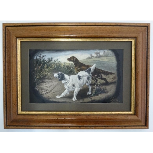 62 - SPA XX, Oil on plastic panel, Setter dogs working , Signed lower right, 5 1/4 x 9 1/8'', Please Note... 