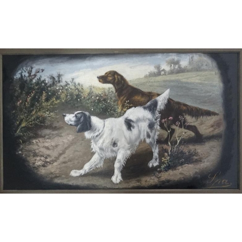 62 - SPA XX, Oil on plastic panel, Setter dogs working , Signed lower right, 5 1/4 x 9 1/8'', Please Note... 