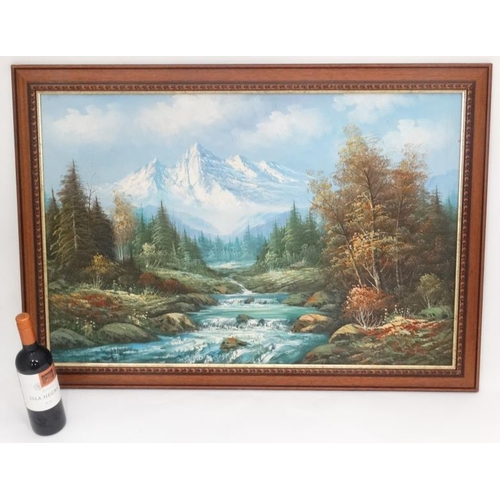 98 - Oil painting - mountain scene Please Note -  we do not make reference to the condition of lots withi... 