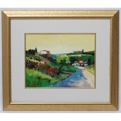 106 - Mark Randall XX Italian School, Oil on panel , palette knife, 'The Road to Montecchiello, Tuscany ',... 