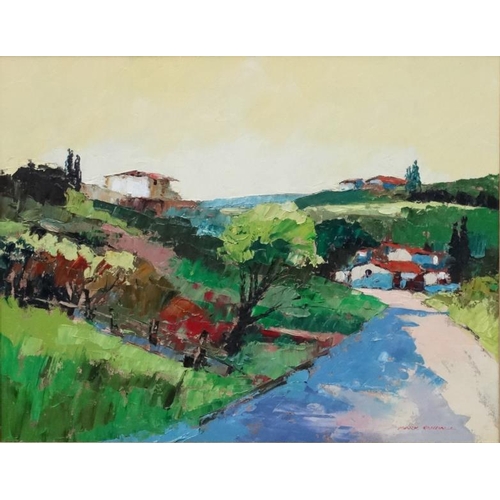 106 - Mark Randall XX Italian School, Oil on panel , palette knife, 'The Road to Montecchiello, Tuscany ',... 