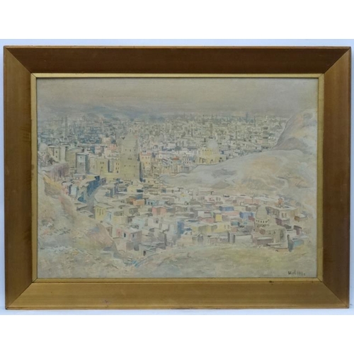 119 - Arthur Holm (1890-1946) German, Oil on canvas, topographical, ' Panorama Du Caire )  Egypt , Signed ... 