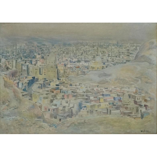 119 - Arthur Holm (1890-1946) German, Oil on canvas, topographical, ' Panorama Du Caire )  Egypt , Signed ... 