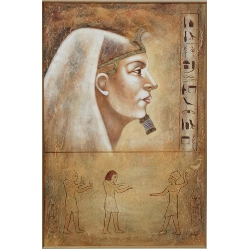 121 - W Haers XX Egyptian School, Pair oil on canvas, palette knife also, Female Pharaoh , possibly Cleopa... 