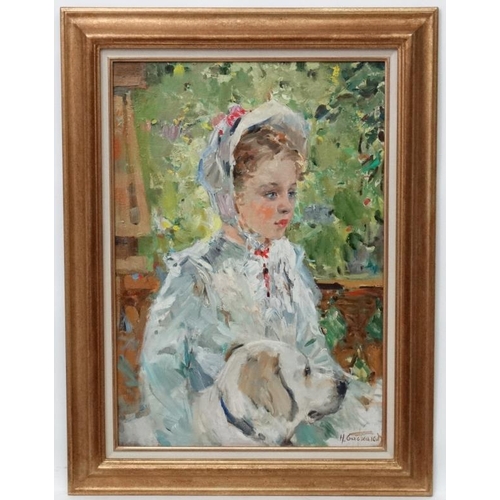 17 - Baskakov Nikolai Nikolaevitch (1918-1993), Russian School, Oil on canvas, ''Girl with a dog'', Signe... 