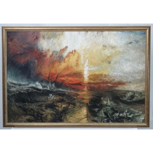 188 - Follower of JMW Turner XX, Oil on board, The Slave Ship , initially called 'Slavers Throwing overboa... 