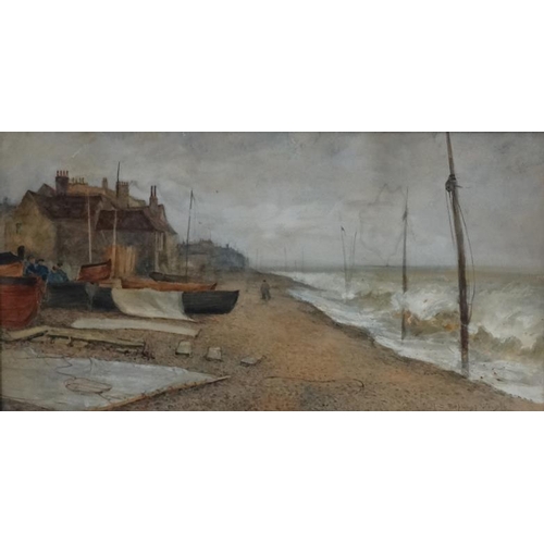 195 - Henry Ch. Seppings. Wright (1850-1937) , Watercolour and gouache, Beached fishing boats, figures and... 