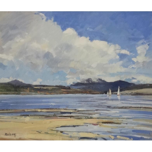 205 - Robert Kelsey (1949) PAI Scottish , Oil on canvas, ' The Dark Cuillins ' (a range of mountains on th... 