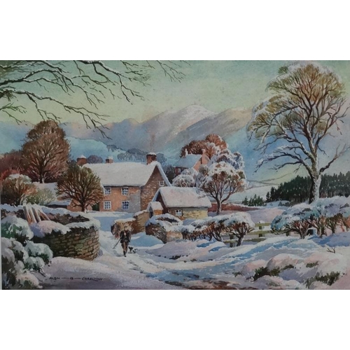 212 - Alan Bengall Charlton (1913-1981) Northumbria, Watercolour, A farmer leaving his snow laden farmstea... 