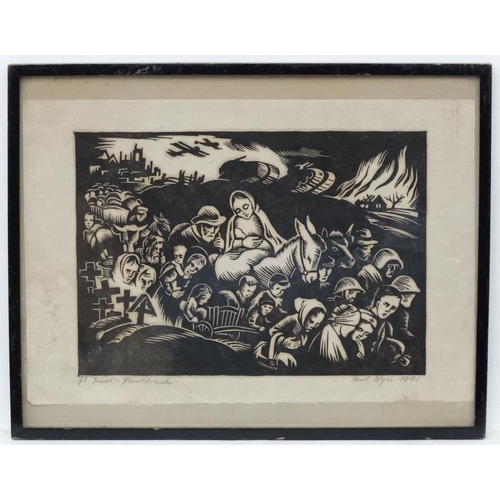 241 - Paul.Wyss (1897-1984) Swiss, 1940 lino cut print, '78 Linol - Flauddruck ' (?) World War Two Monochr... 