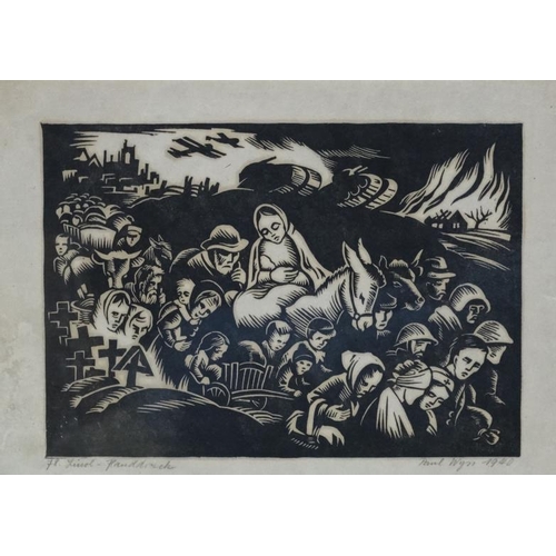 241 - Paul.Wyss (1897-1984) Swiss, 1940 lino cut print, '78 Linol - Flauddruck ' (?) World War Two Monochr... 