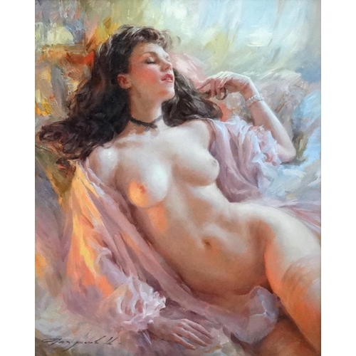 34 - Konstantin Razumov (b.1974) Russian School, Oil on canvas, ''The gentle sleep'', Nude of a young wom... 